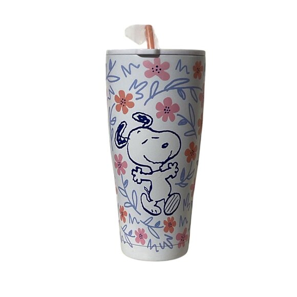 Peanuts Snoopy Floral Print Tumbler With Straw 28 Oz By Zrike Brands - Picture 3 of 4